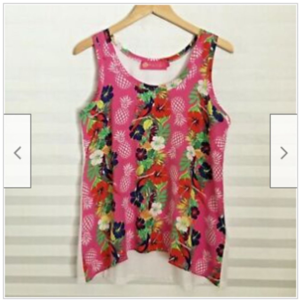 Macbeth Collection Sleeveless Pineapple Tank Top Shirt Size L Pullover‎ Hi Lo